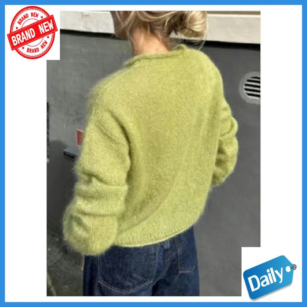 Chunky Mohair Sweater Long Sleeve Pullover Cozy Knit Fall Winter - Picture 3 of 5